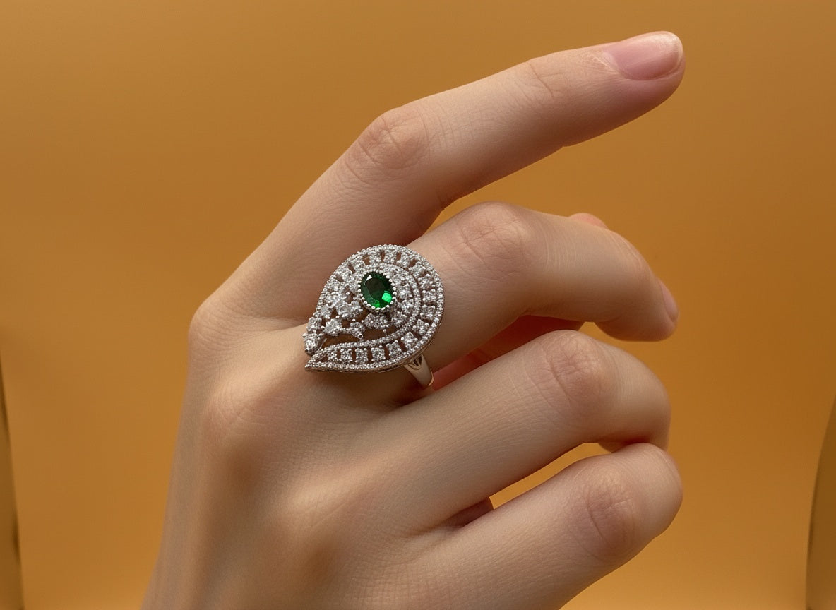 1038 Cz Adjustable Ring-Green