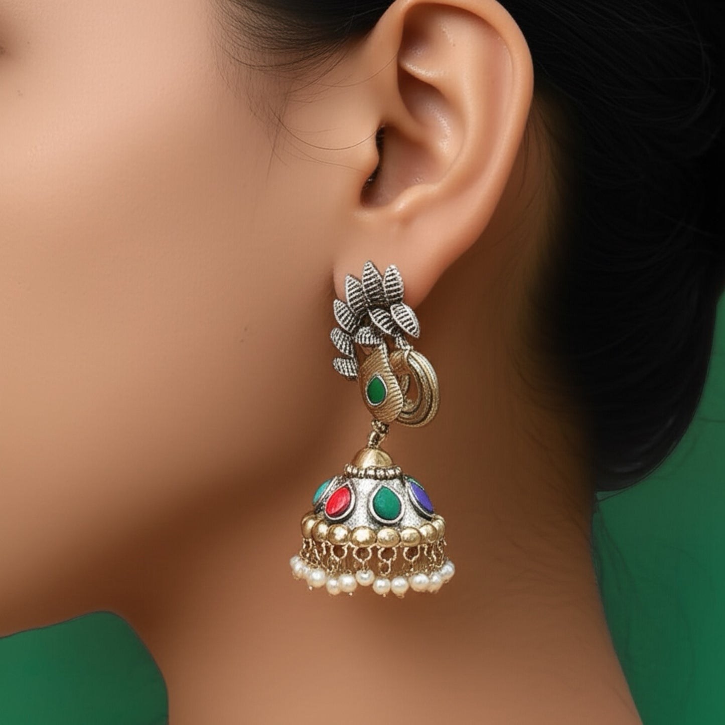 35250 Pretty Precious Fashion Oxidised Silver Stylish Party Wear Earrings for Women and Girls-Multi