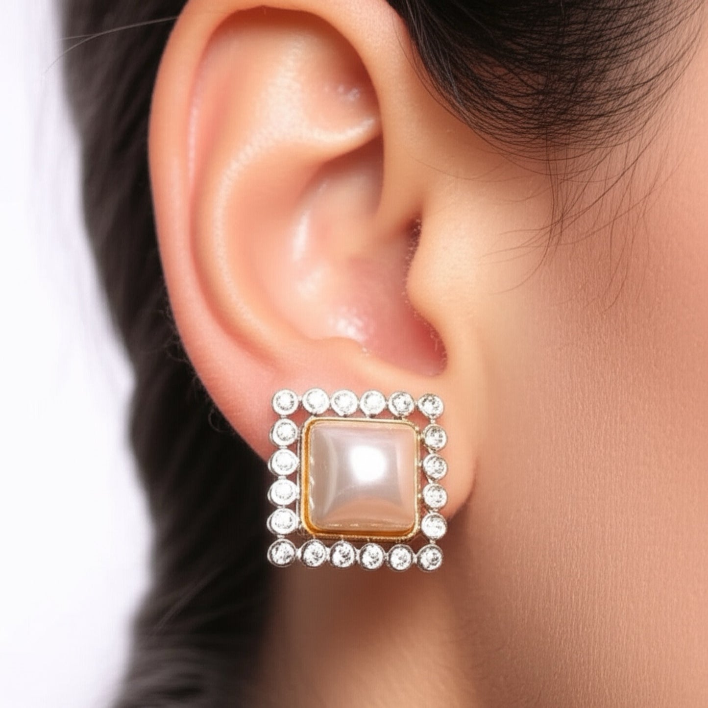 433442 CZ Earring With 2 Tone Rhodium Plating