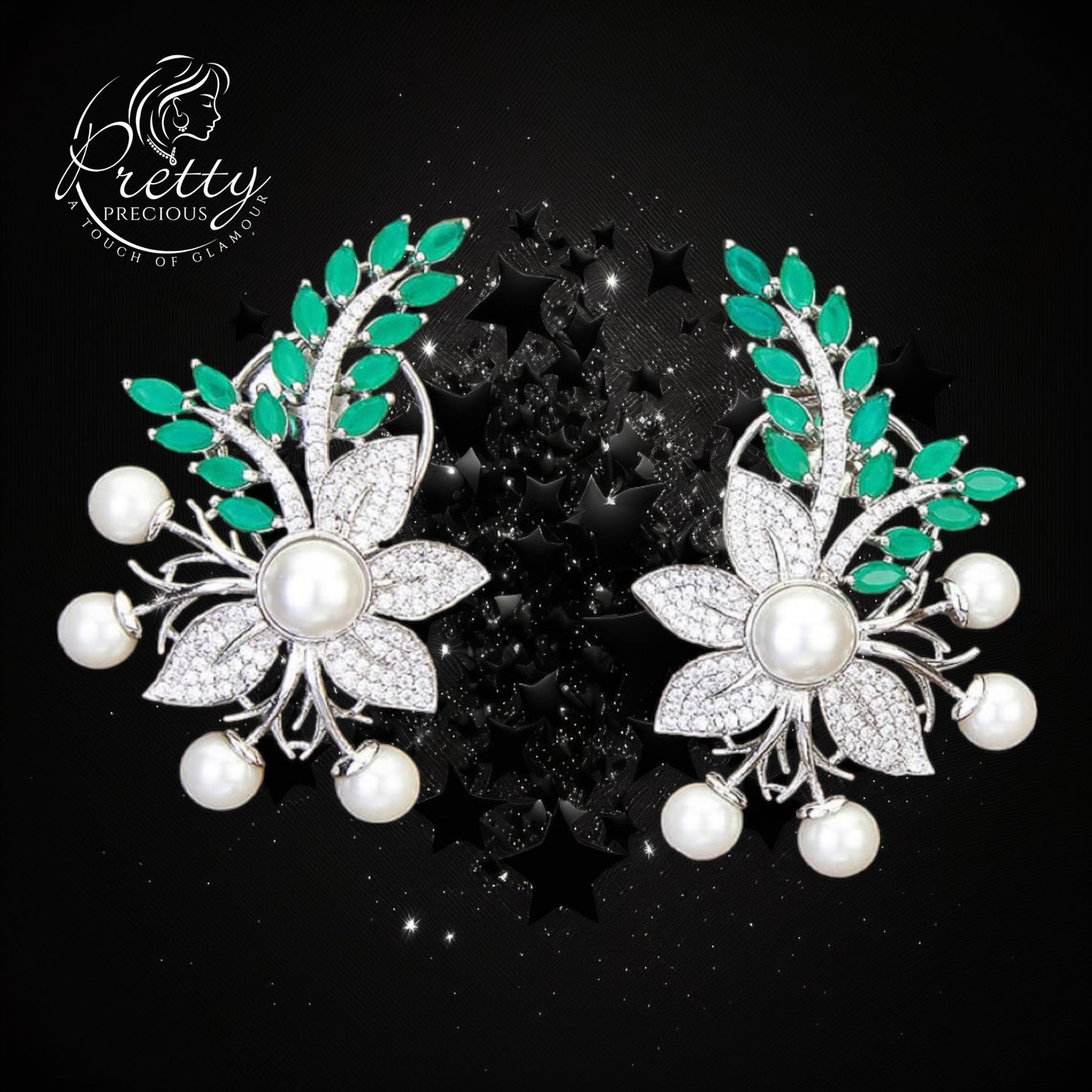 426148-G Cz Classic Earring With Rhodium Plating-Green