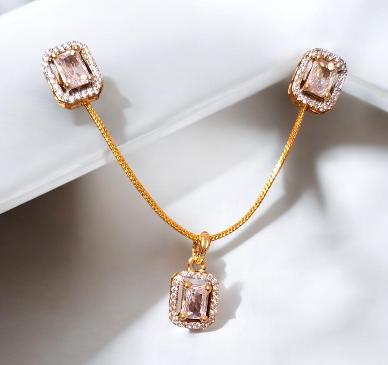 91609-PS-American Diamond Delicate Pendant Set With Gold Plating-Design 4