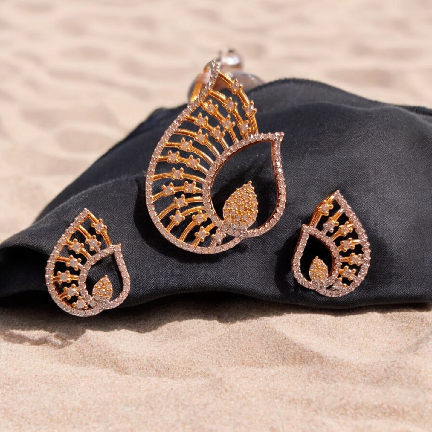 436298-American Diamond Delicate Pendant Set With Gold Plating-White