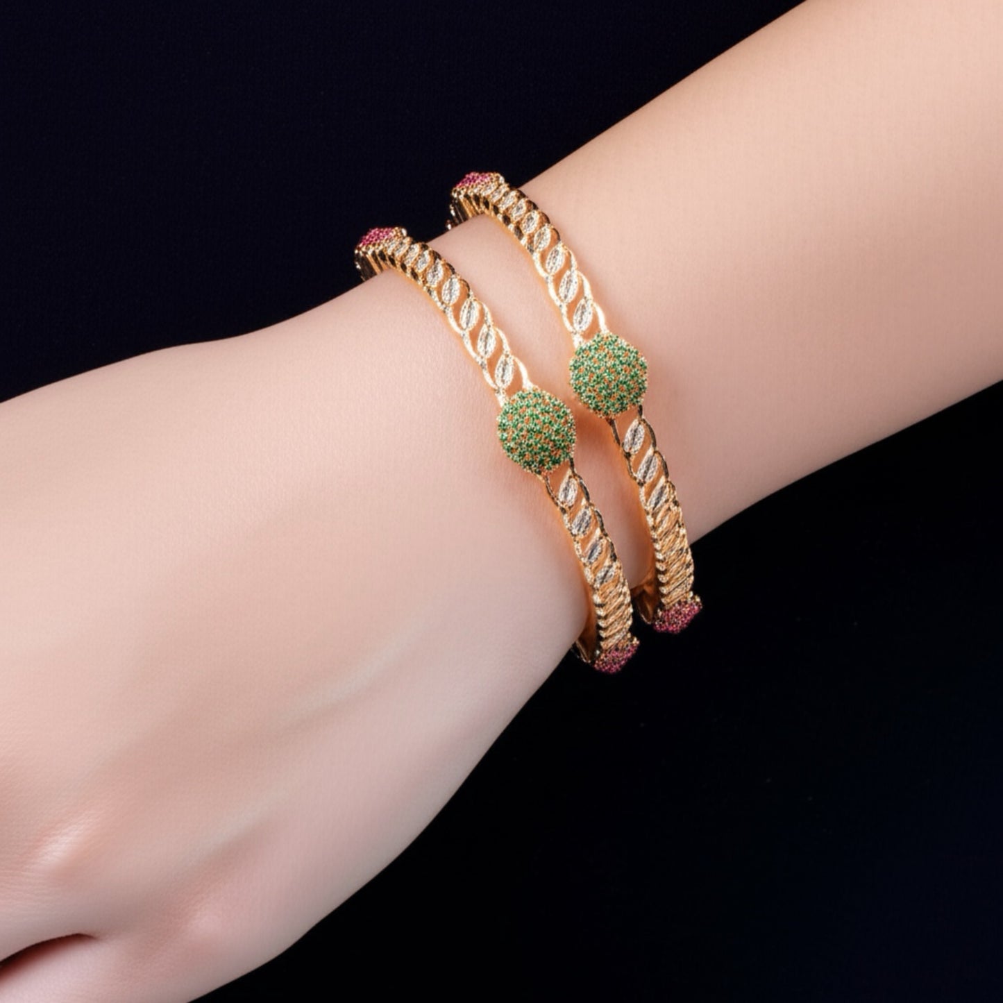 426083 Cz Bangles With Gold Plating-Size 2.4