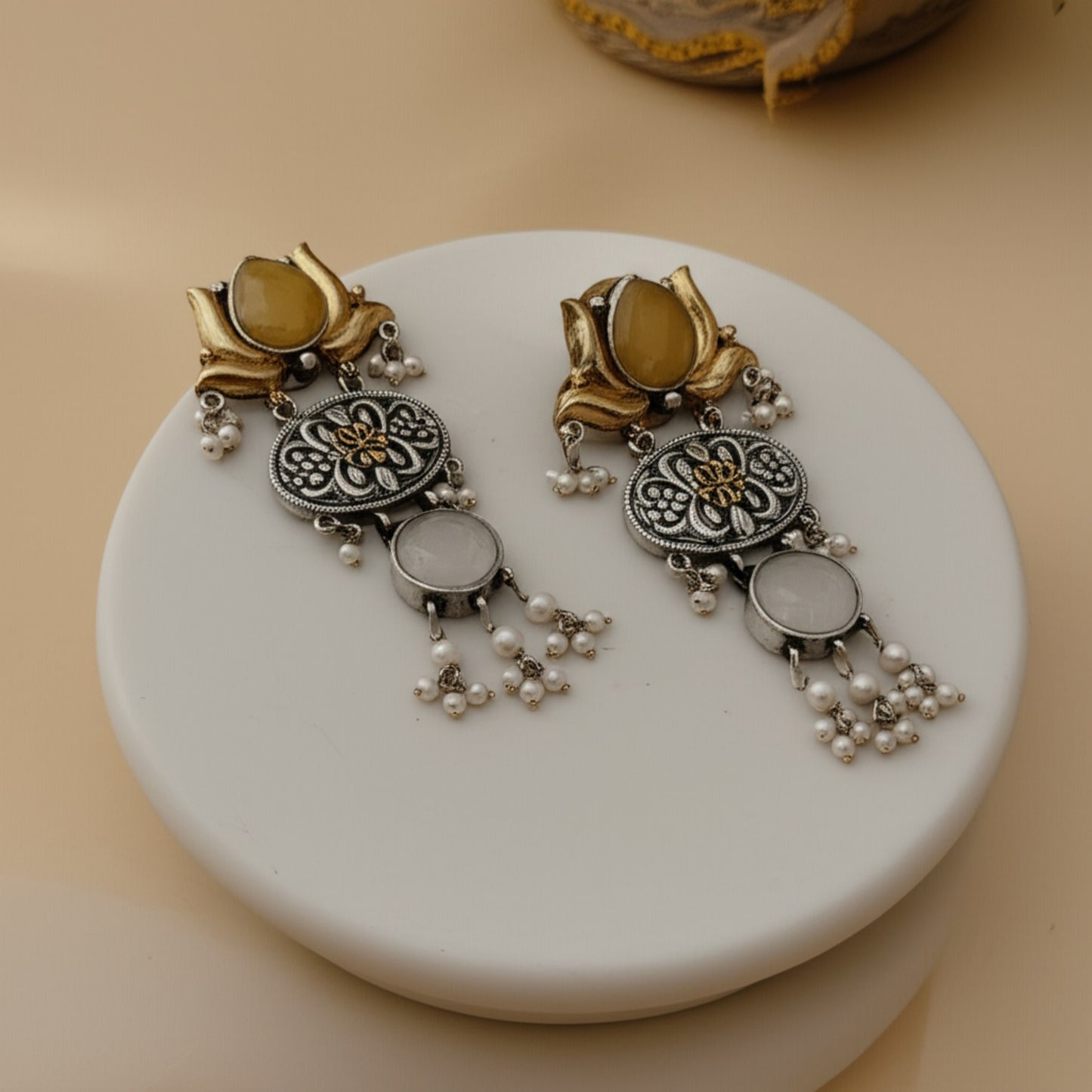 94209-ERO Pretty Precious Fashion Oxidised Silver Stylish Party Wear Earrings for Women and Girls-Yellow
