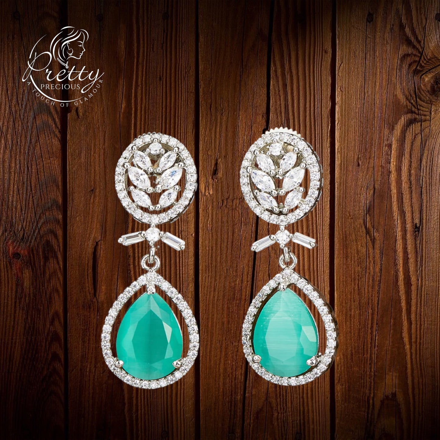 429236 American Diamond Classic Earring With Rhodium Plating-Mint