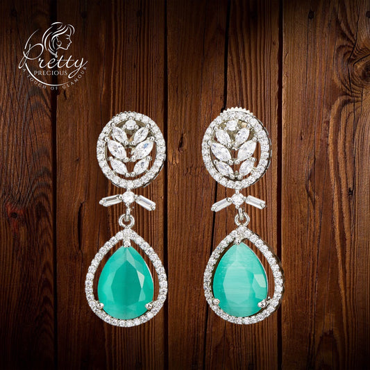 429236 American Diamond Classic Earring With Rhodium Plating-Mint