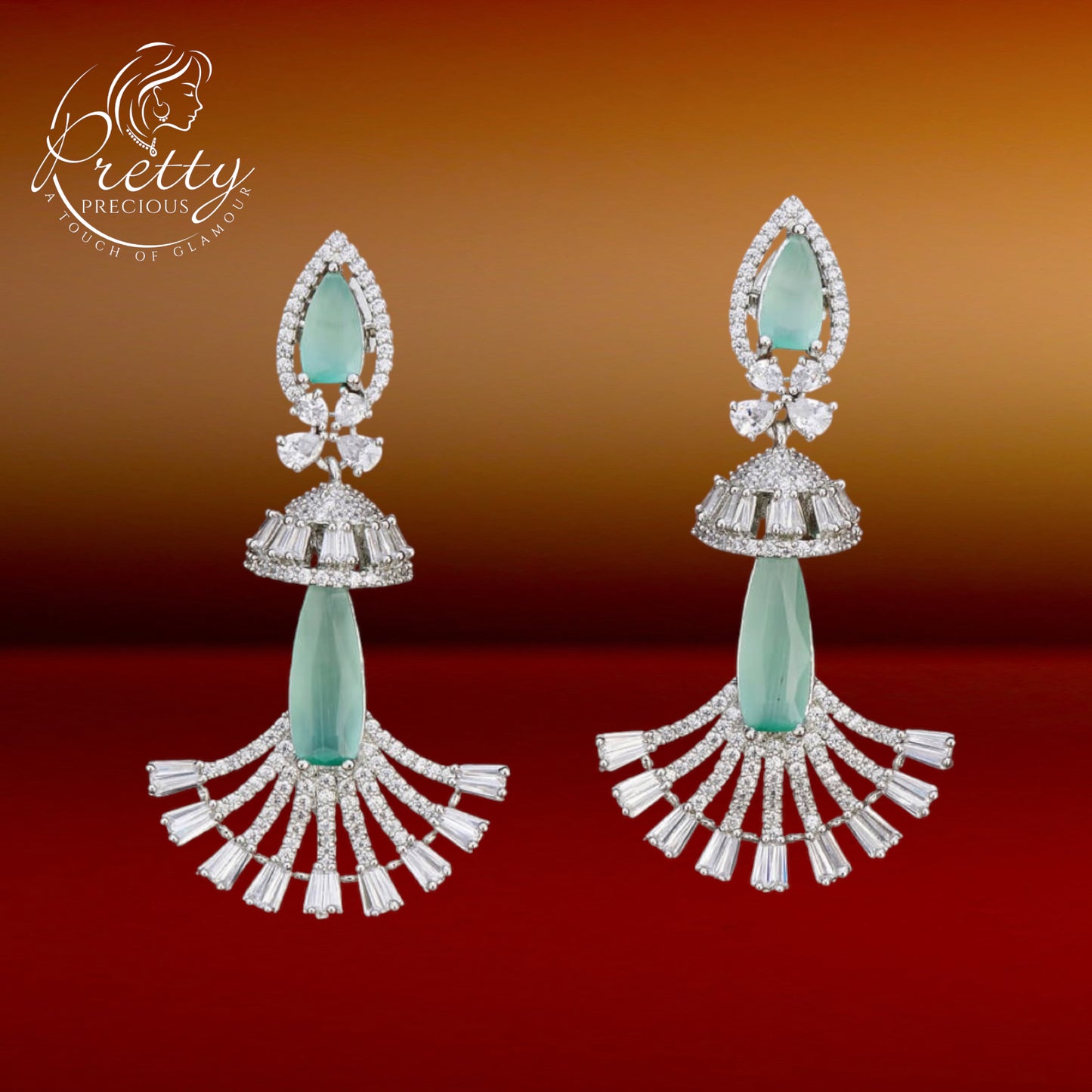 420076 Cz Classic Earring With Rhodium Plating-Mint