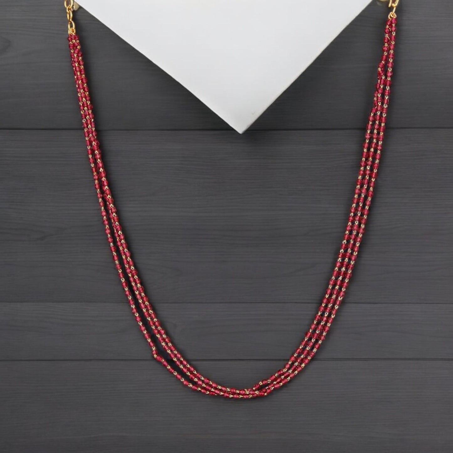 423100 Cz 3 Line Necklace With Gold Plating-Red