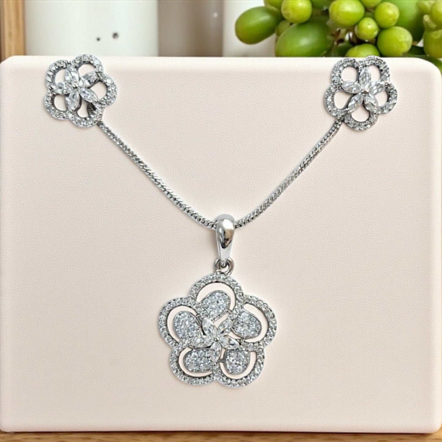 92859-PS-American Diamond Delicate Pendant Set With Rhodium Plating