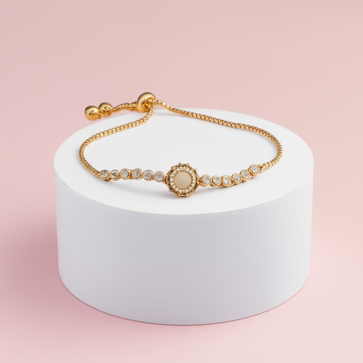 15100-G Adjustable Bracelet With Rose Gold Plating-White