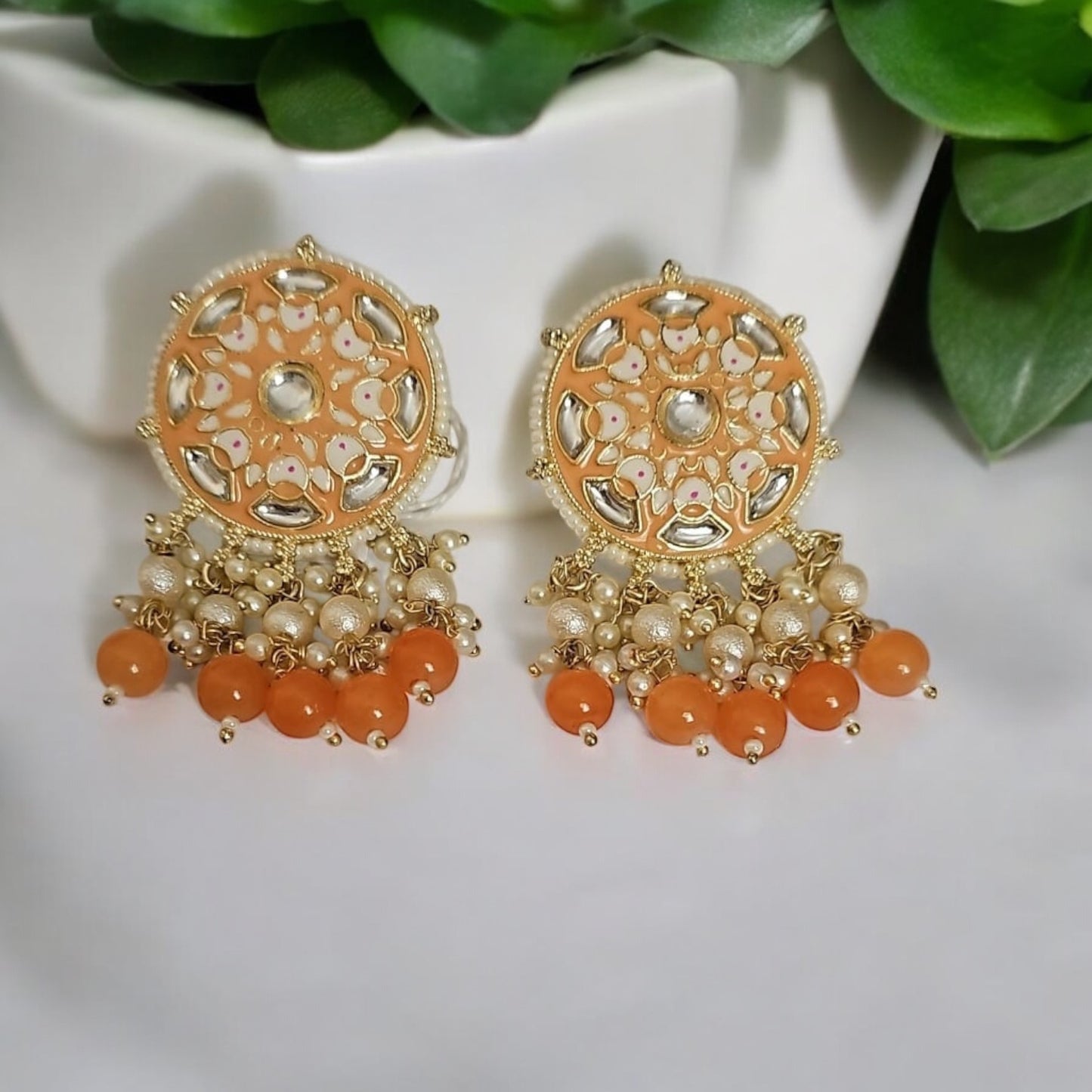 30115-Indo Western (Kundan) Earring-Peach