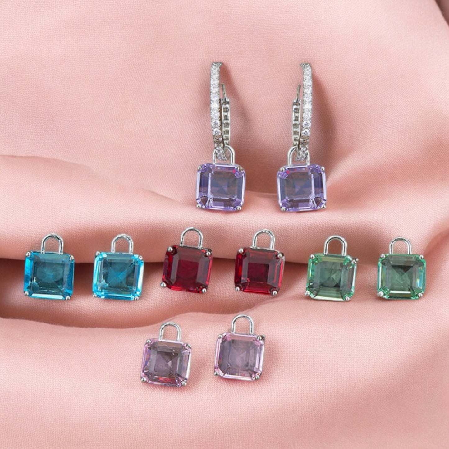 427434 Cz Changeable Stone Earring With Rhodium Plating