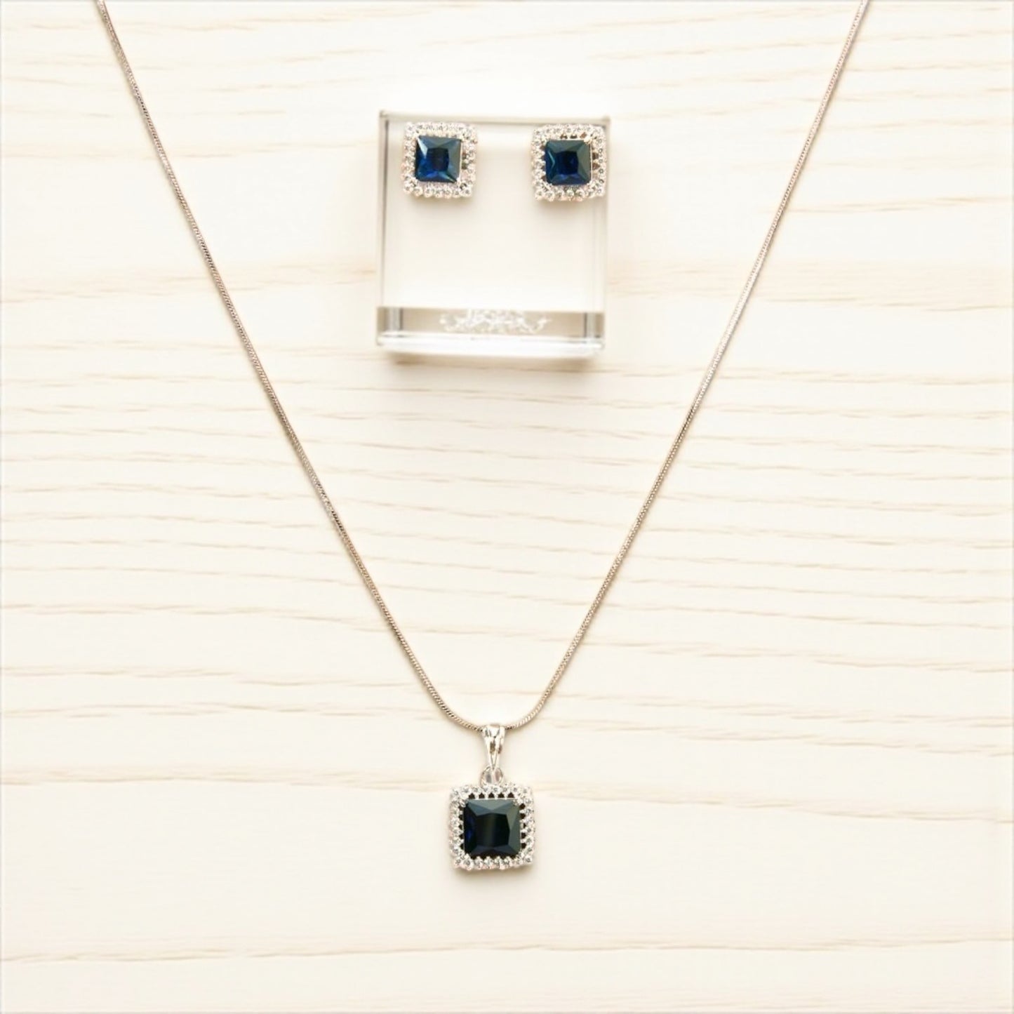 433093-American Diamond Delicate Pendant Set With Rhodium Plating-Blue