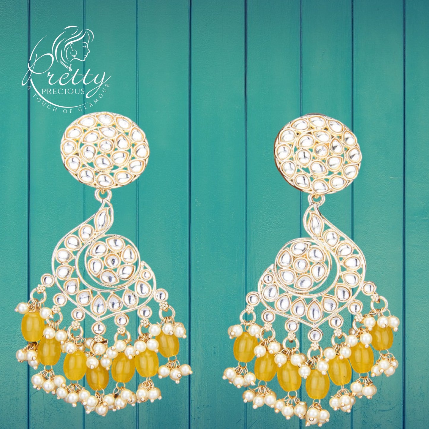 109626 Indo Western Delicate Earring With Gold Plating-Yellow