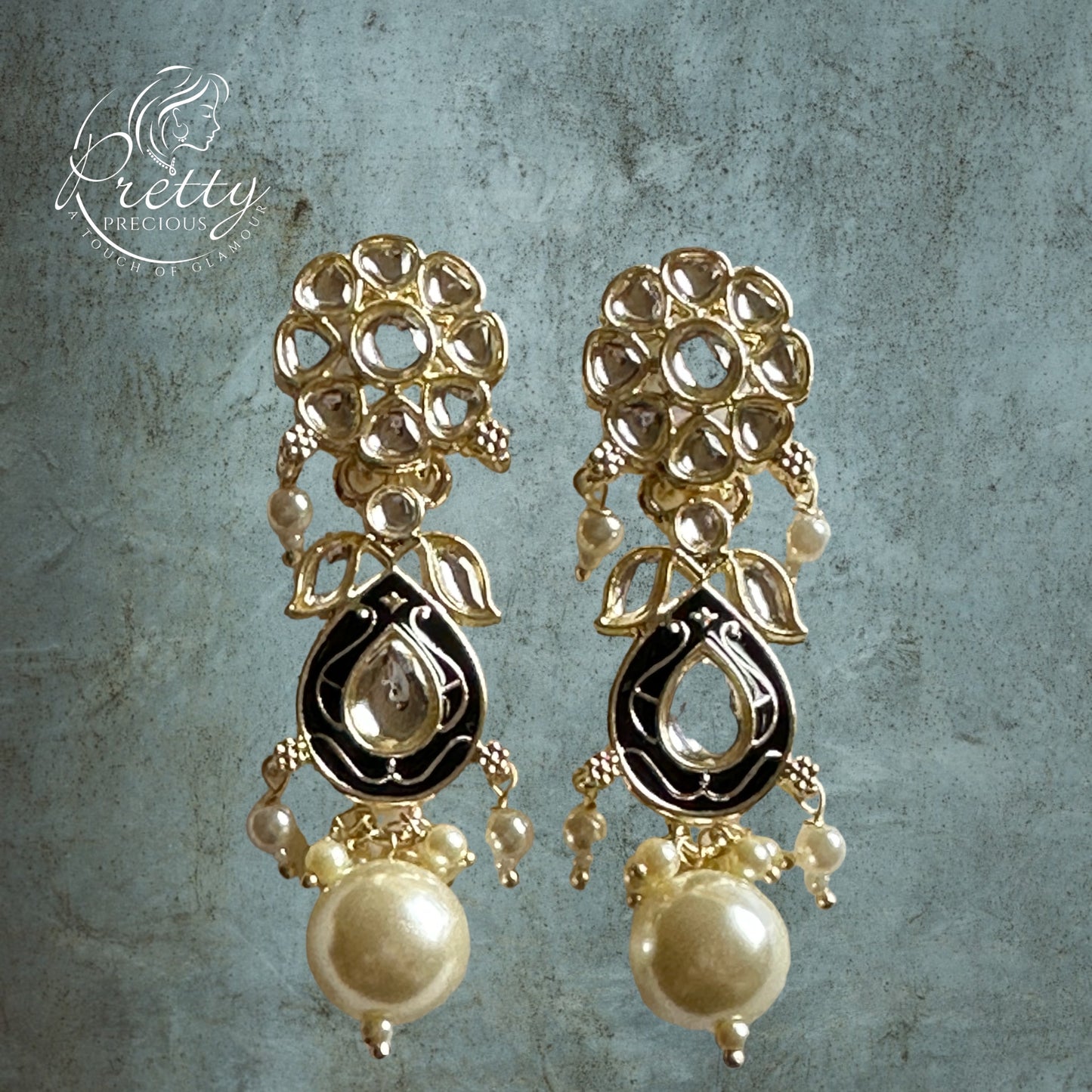 110082 Indo Western Meenakari Earring With Gold Plating-Black