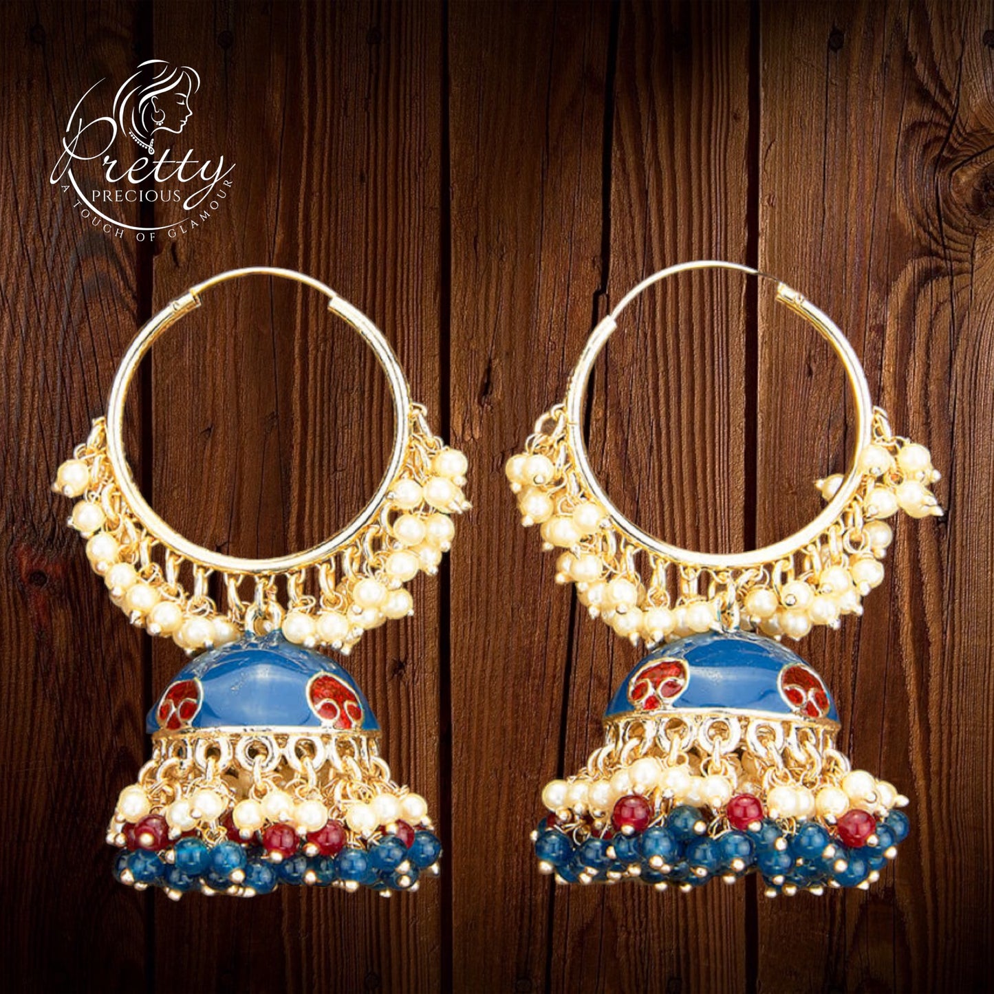 110537 Indo Western Jhumki With Gold Plating-Peacockblue