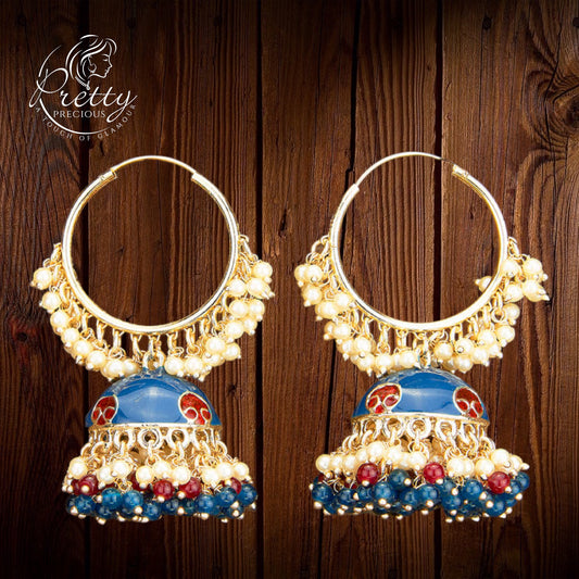 110537 Indo Western Jhumki With Gold Plating-Peacockblue
