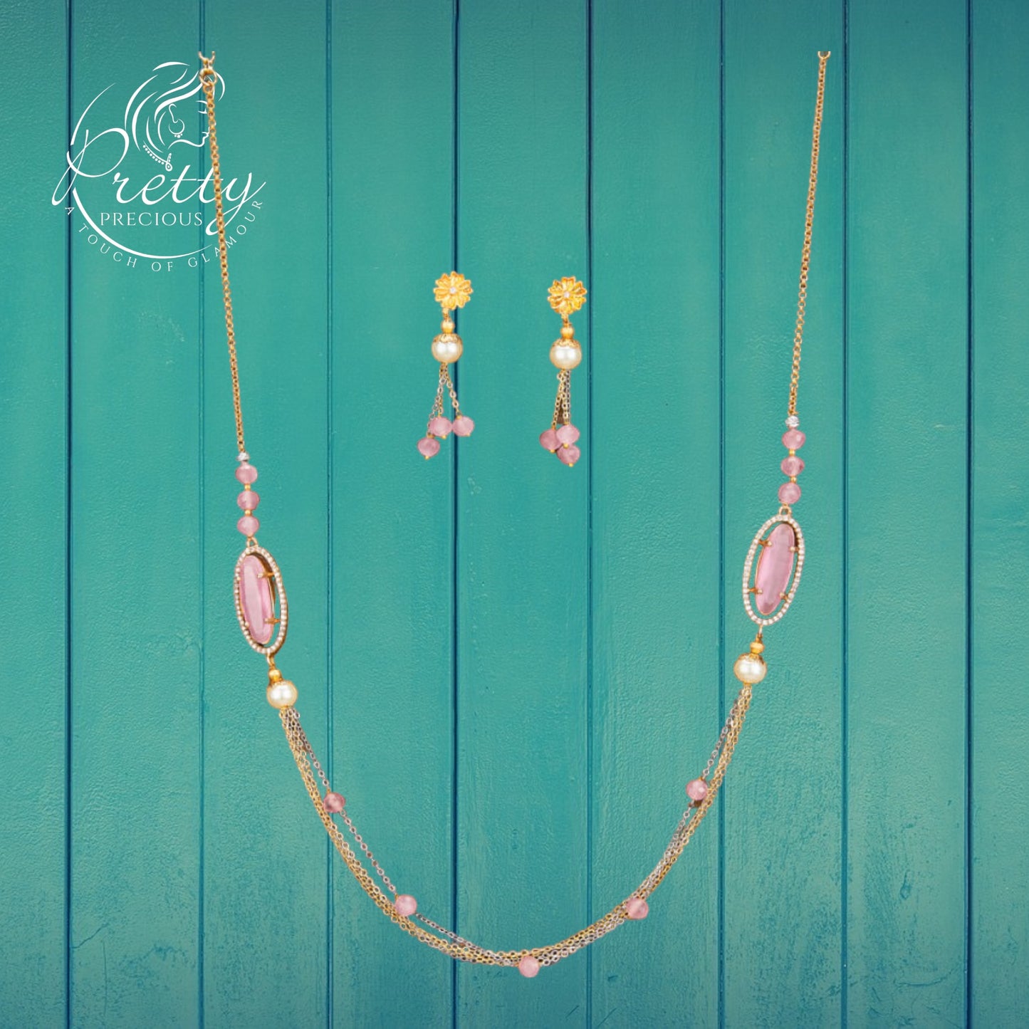 430899 Cz Classic Mala Necklace With 2 Tone Plating-Pink