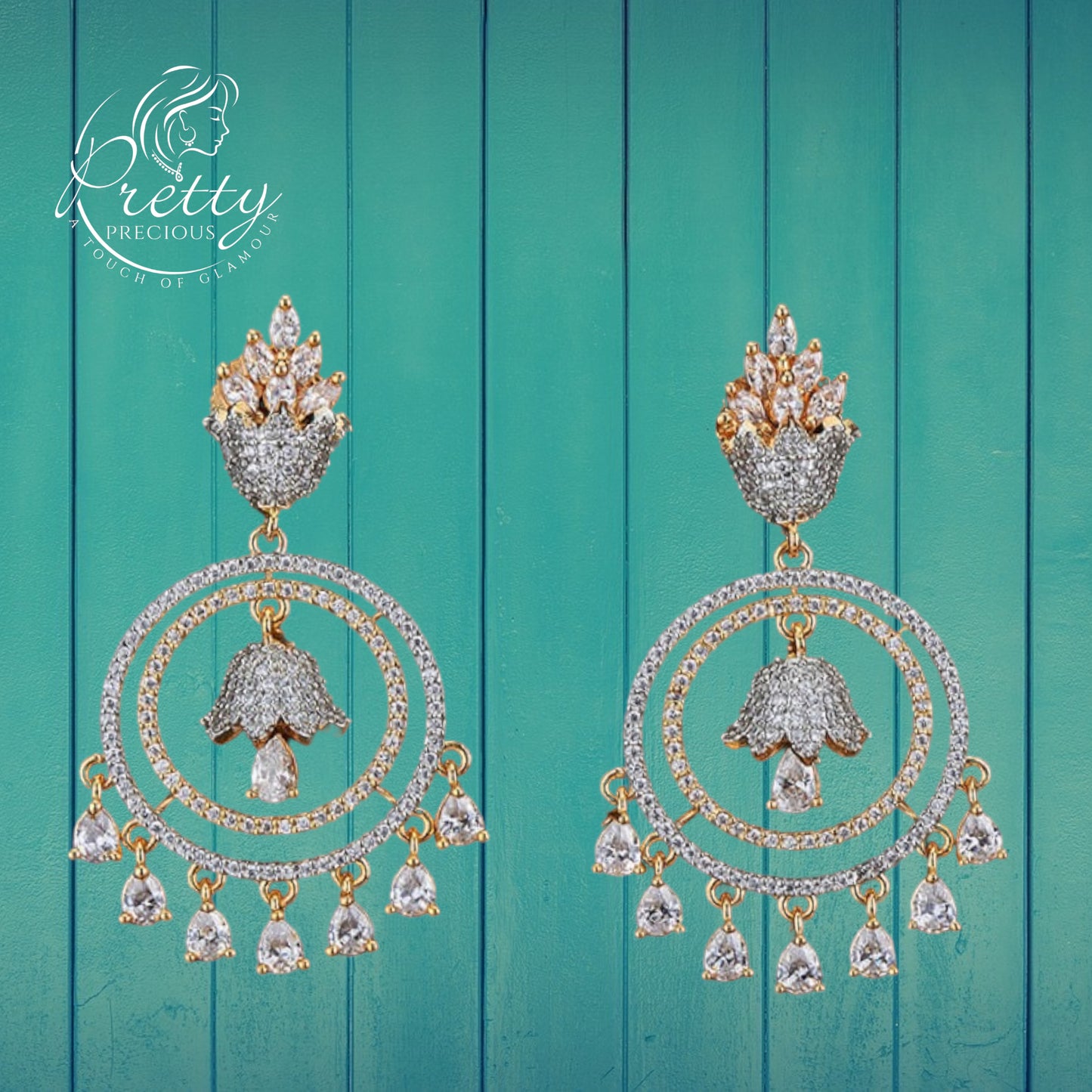 427311 American Diamond Short Earring-2Tone