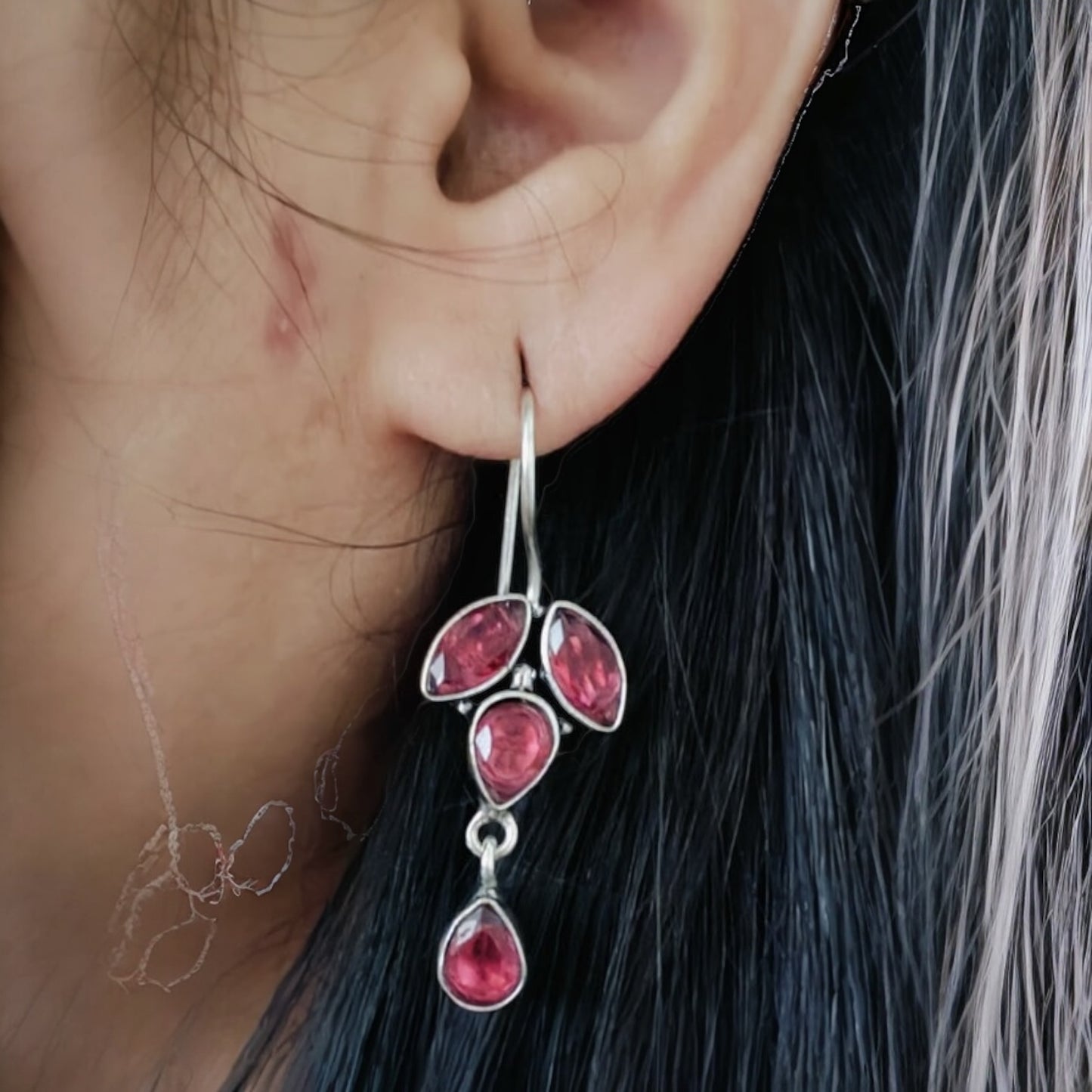 91999-ERO Pretty Precious Fashion Oxidised Silver Stylish Party Wear Earrings for Women and Girls-Ruby