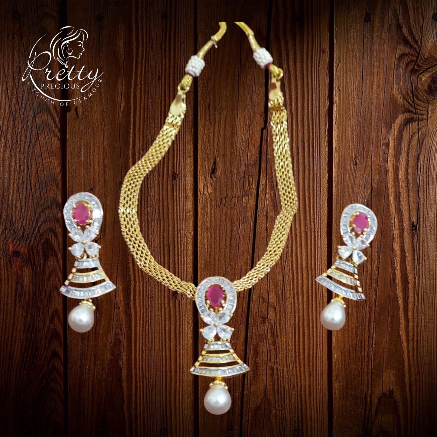 424484 Cz Classic Pendant Set With 2 Tone Plating