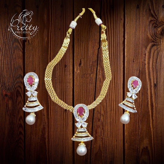 424484 Cz Classic Pendant Set With 2 Tone Plating