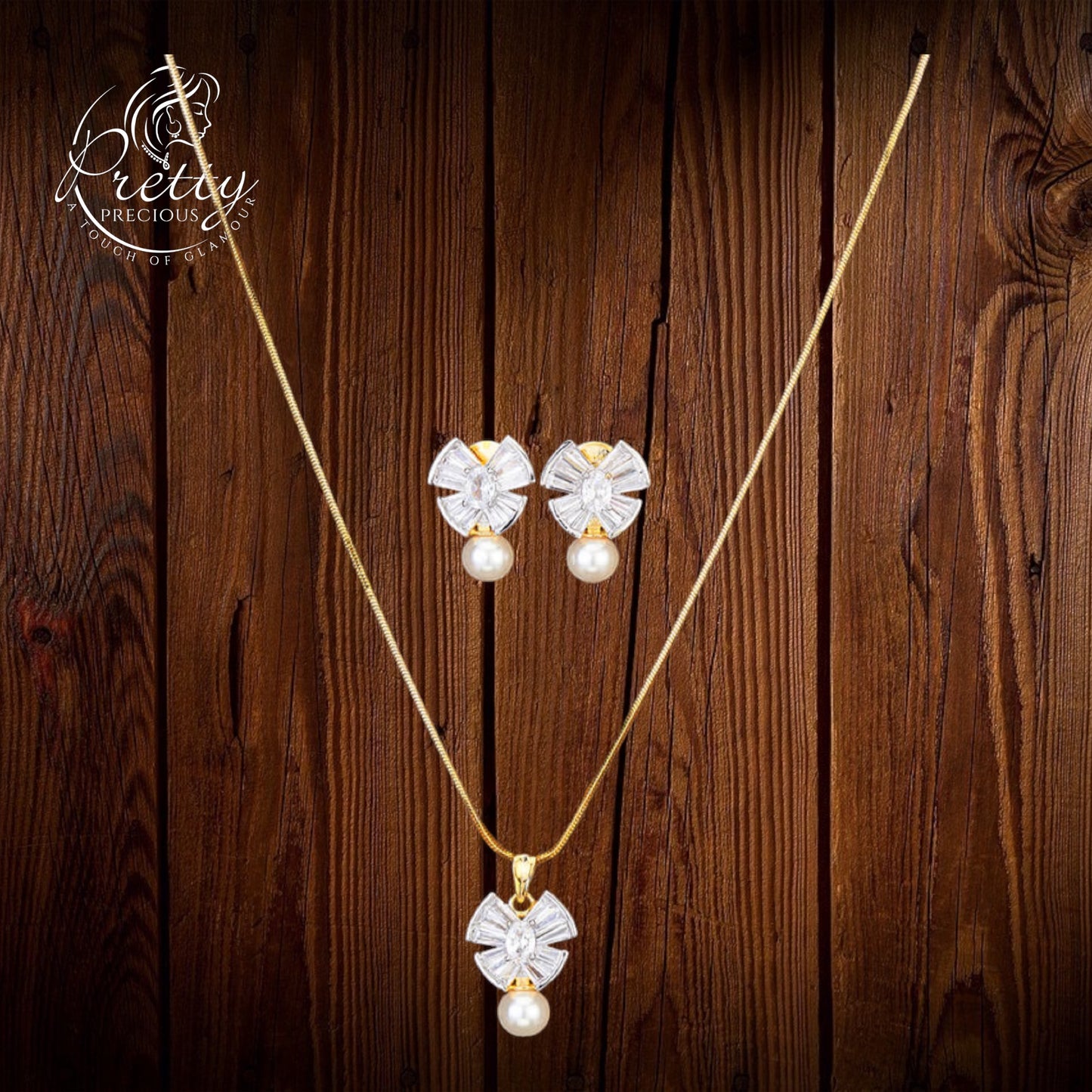 424749 Cubic Zirconia Classic Pendant Set With 2 Tone Plating-White