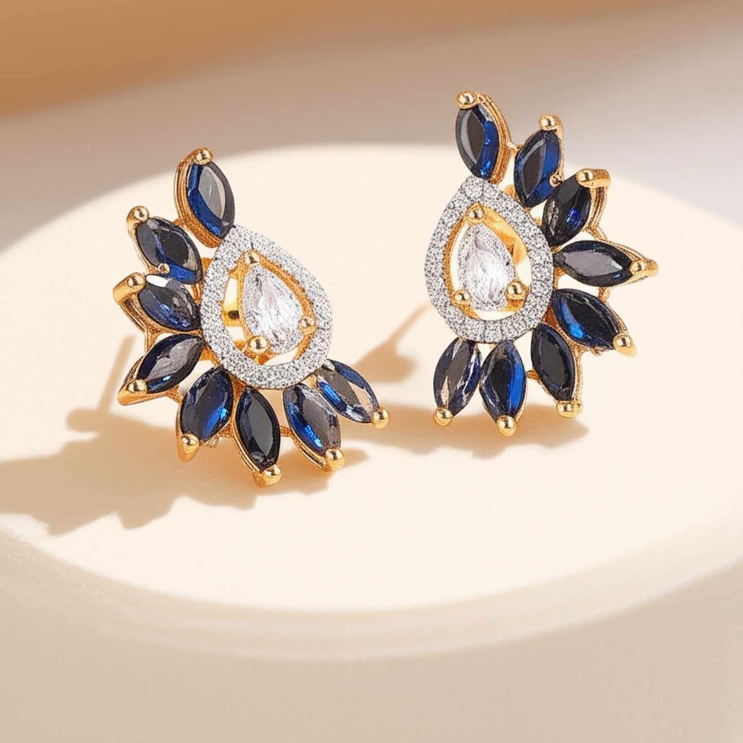 431696 Cz Short Earring With 2 Tone Plating