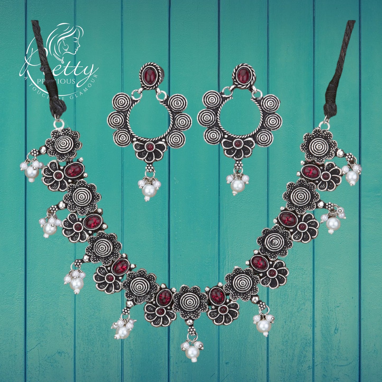 802470 Classic Necklace With Oxidised Plating-Ruby