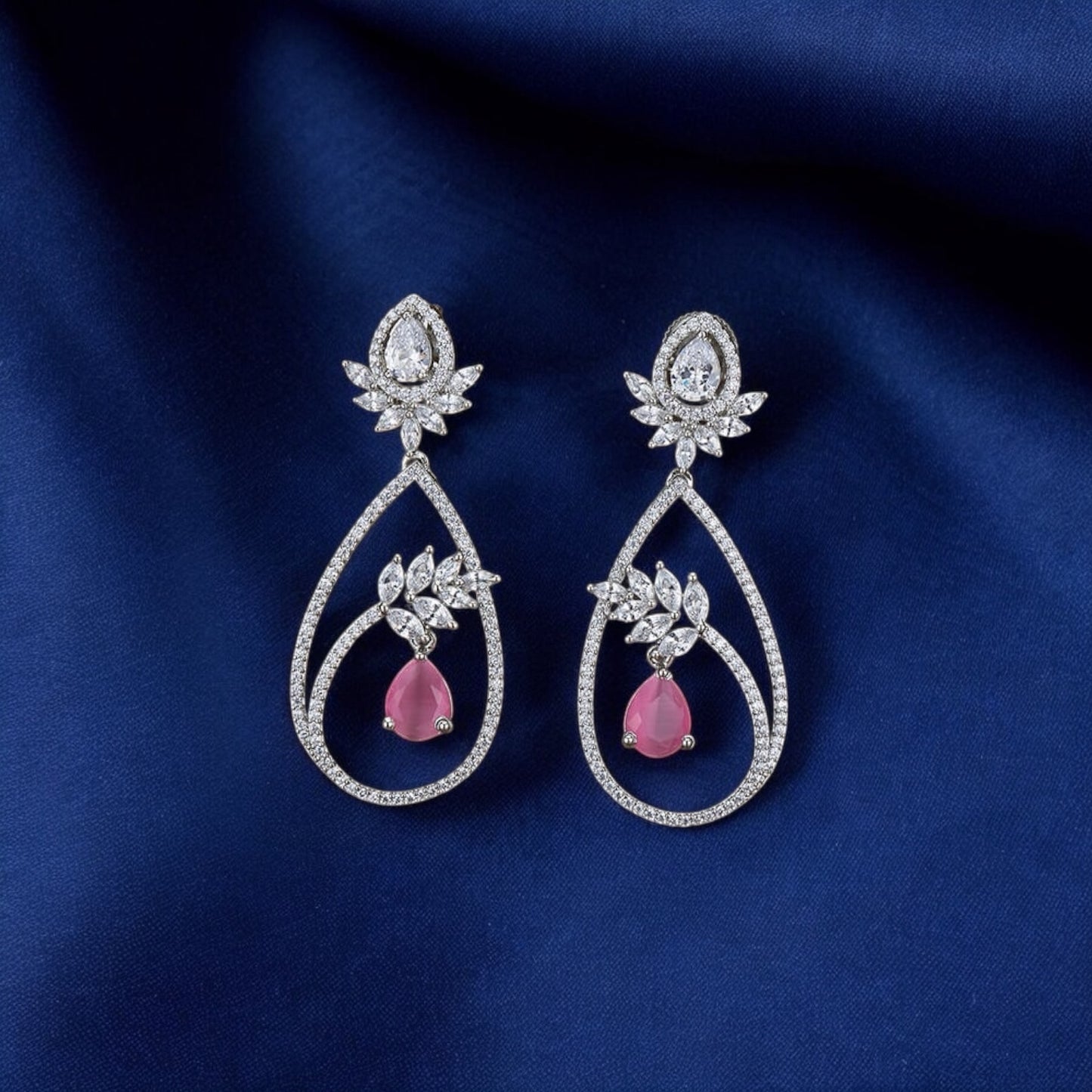 427316 Cz Classic Earring With Rhodium Plating-Pink