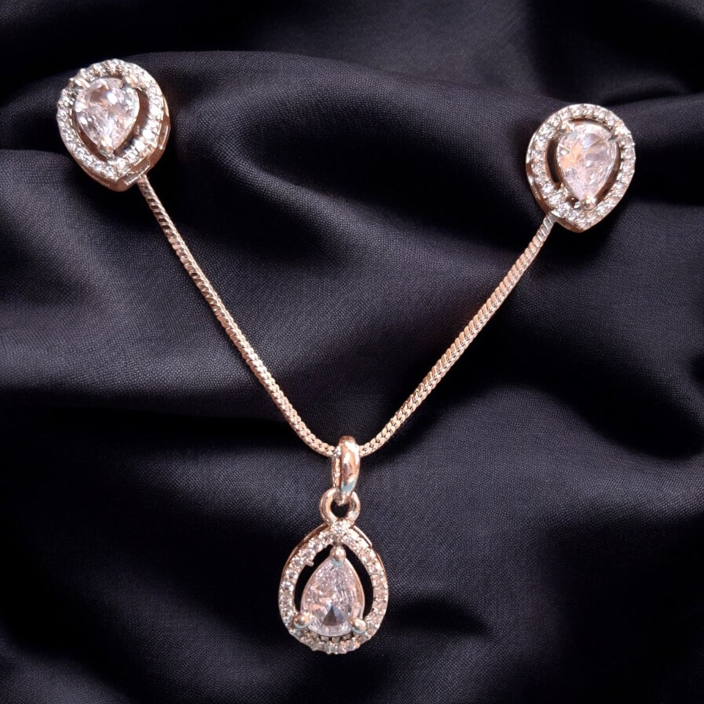 91609-PS-American Diamond Delicate Pendant Set With Rhodium Plating-Design 1