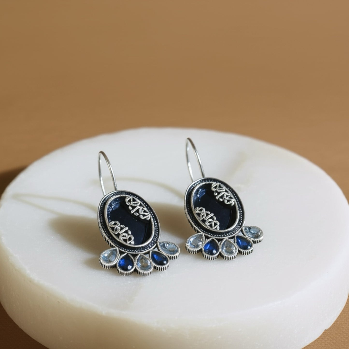 91509-ERO Pretty Precious Fashion Oxidised Silver Stylish Party Wear Earrings for Women and Girls-Blue