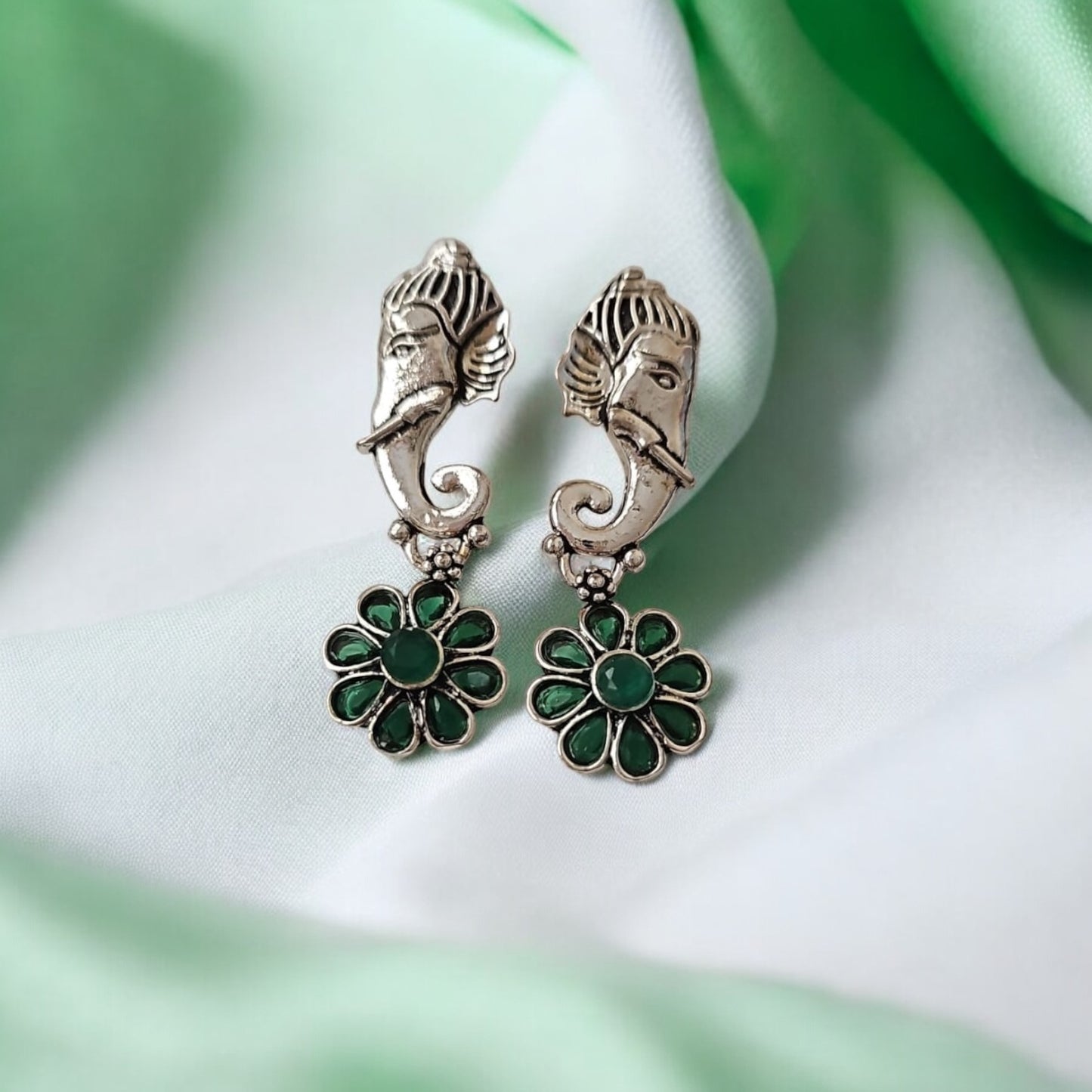 807448 Pretty Precious Fashion Oxidised Silver Stylish Party Wear Earrings for Women and Girls-Green