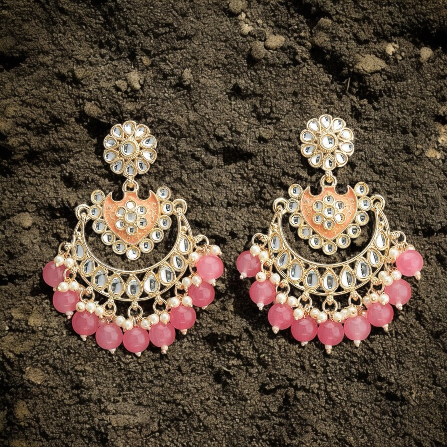 109716-Indo Western (Kundan) Earring-Dark Pink