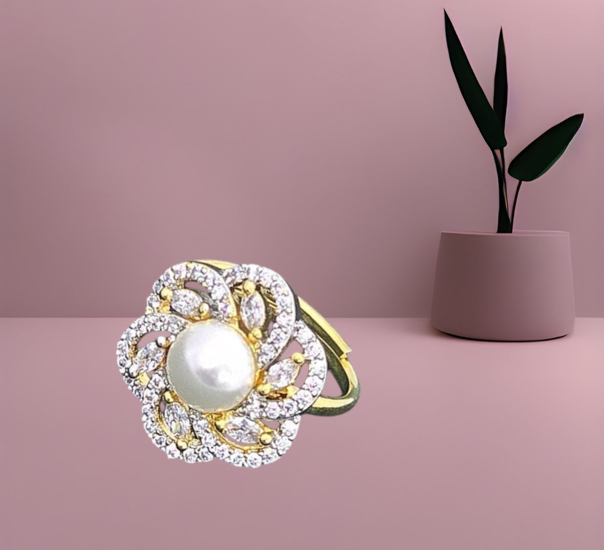 437349 Cz Adjustable Ring 2 Tone