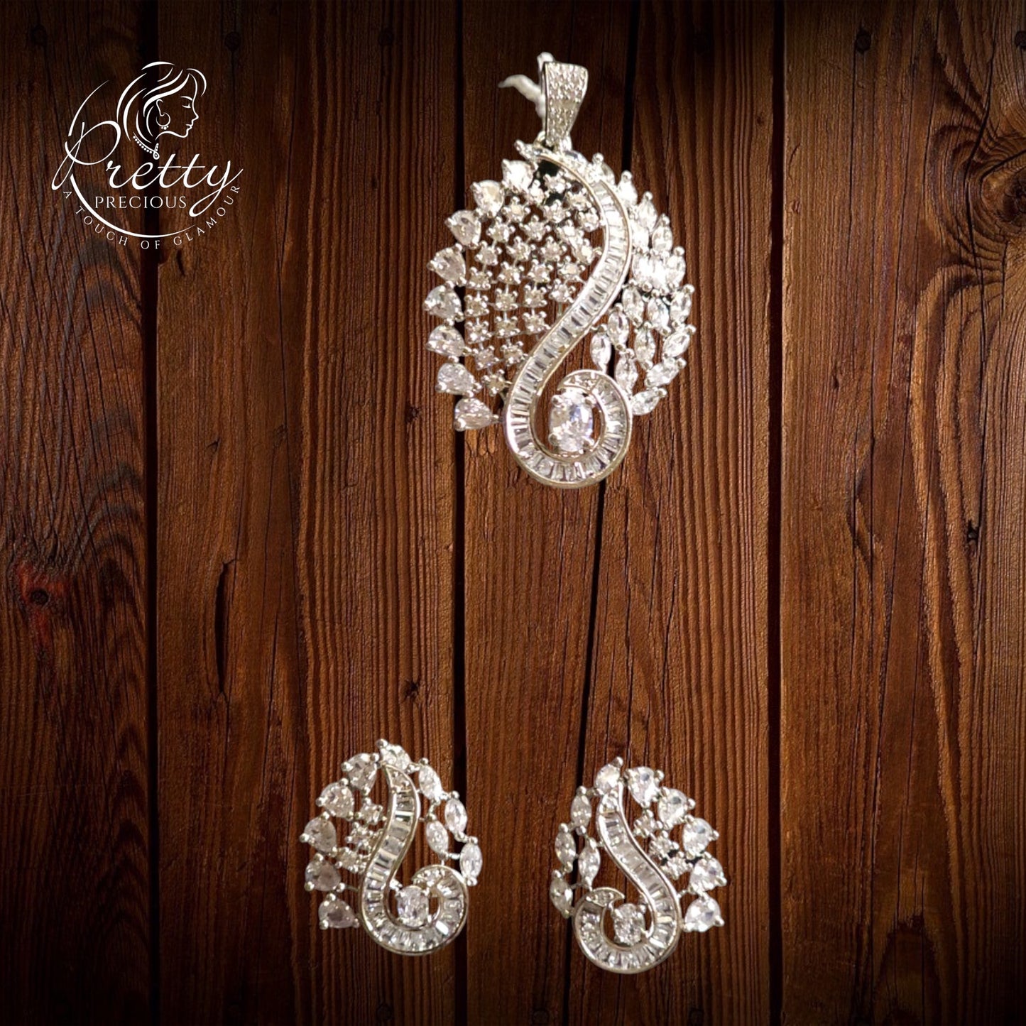 425519 Cubic Zirconia Classic Pendant Set With 2 Tone Plating