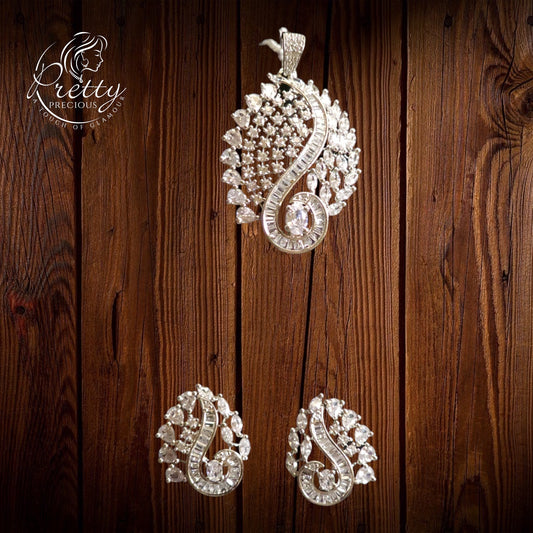 425519 Cubic Zirconia Classic Pendant Set With 2 Tone Plating