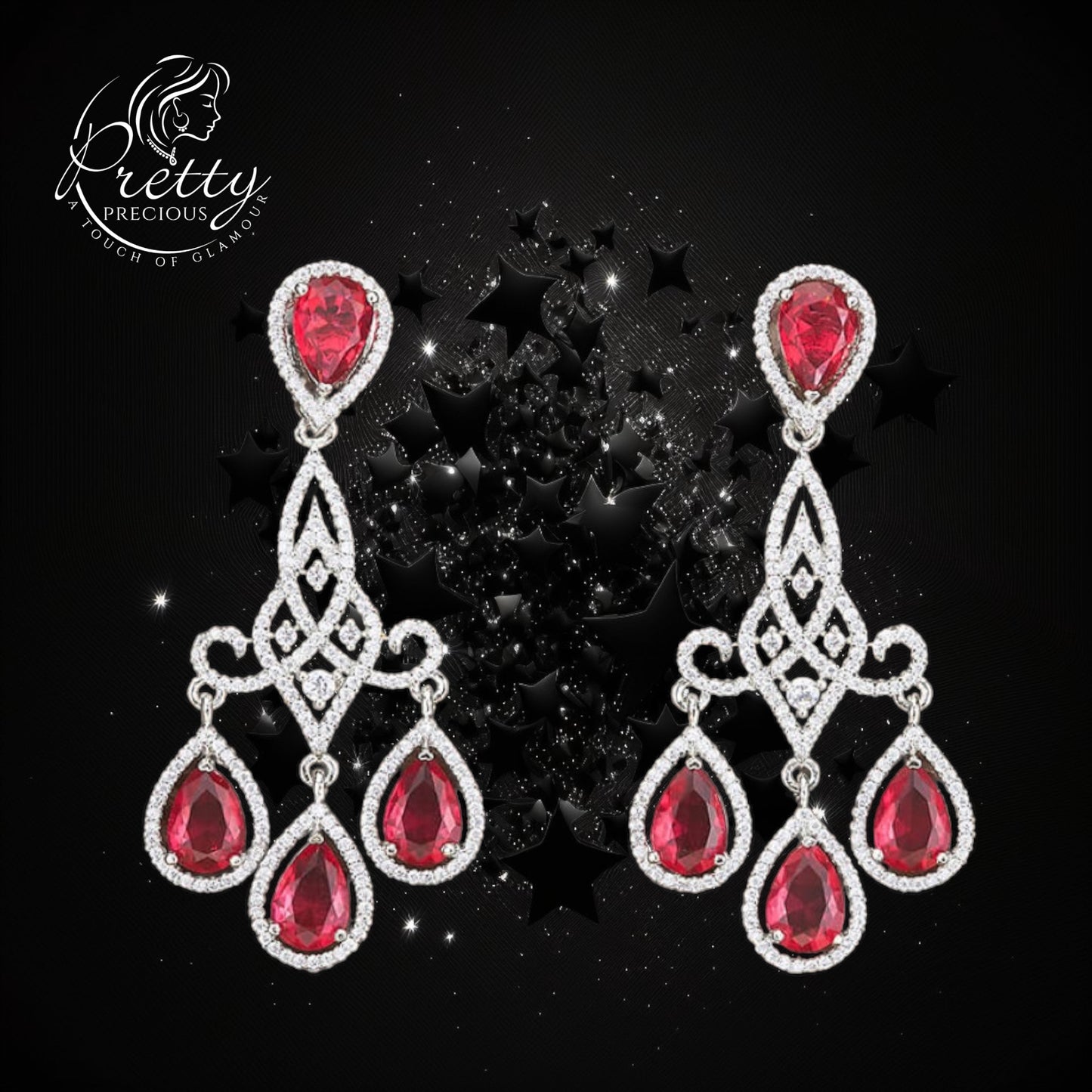 427112 Cz Short Earring With Rhodium Plating-Rani