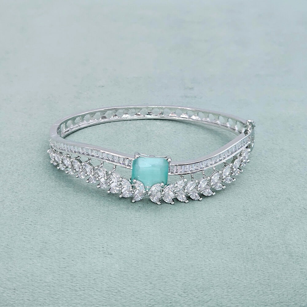 437861 Cz Classic Kada With Rhodium Plating-Aqua