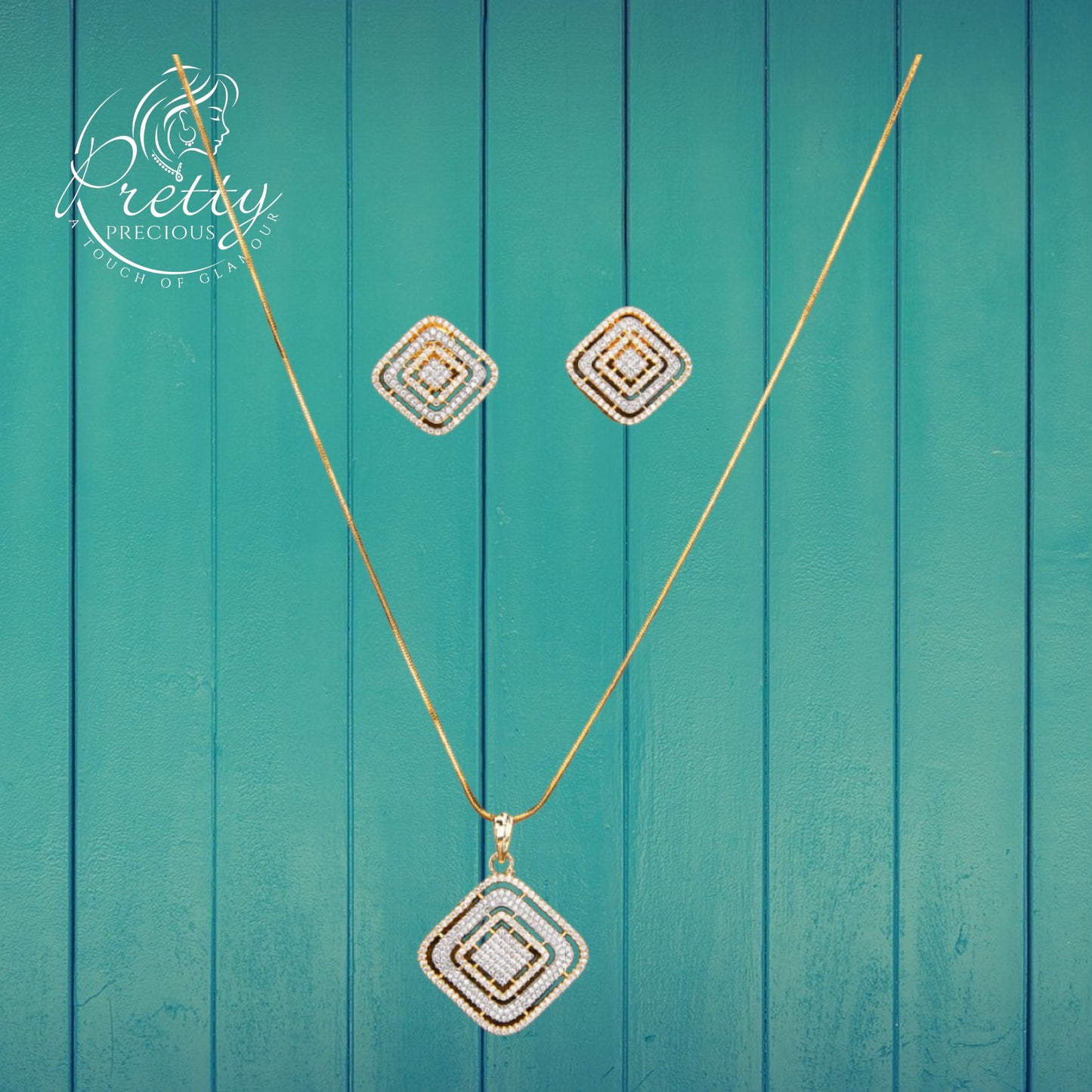 430751 Cz Classic Pendant Set With 2 Tone Plating-2 Tone