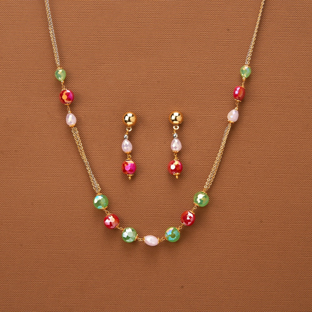 437147 Cubic Zirconia Delicate Mala Necklace With 2 Tone Plating-Multi