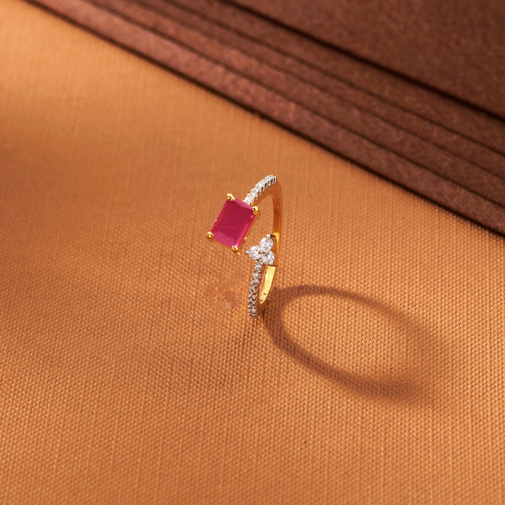 433563 American Diamond Adjustable Ring With 2 Tone Plating-Ruby