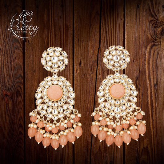 108930-PH Indo Western Stone Earring With Gold Plating-Peach