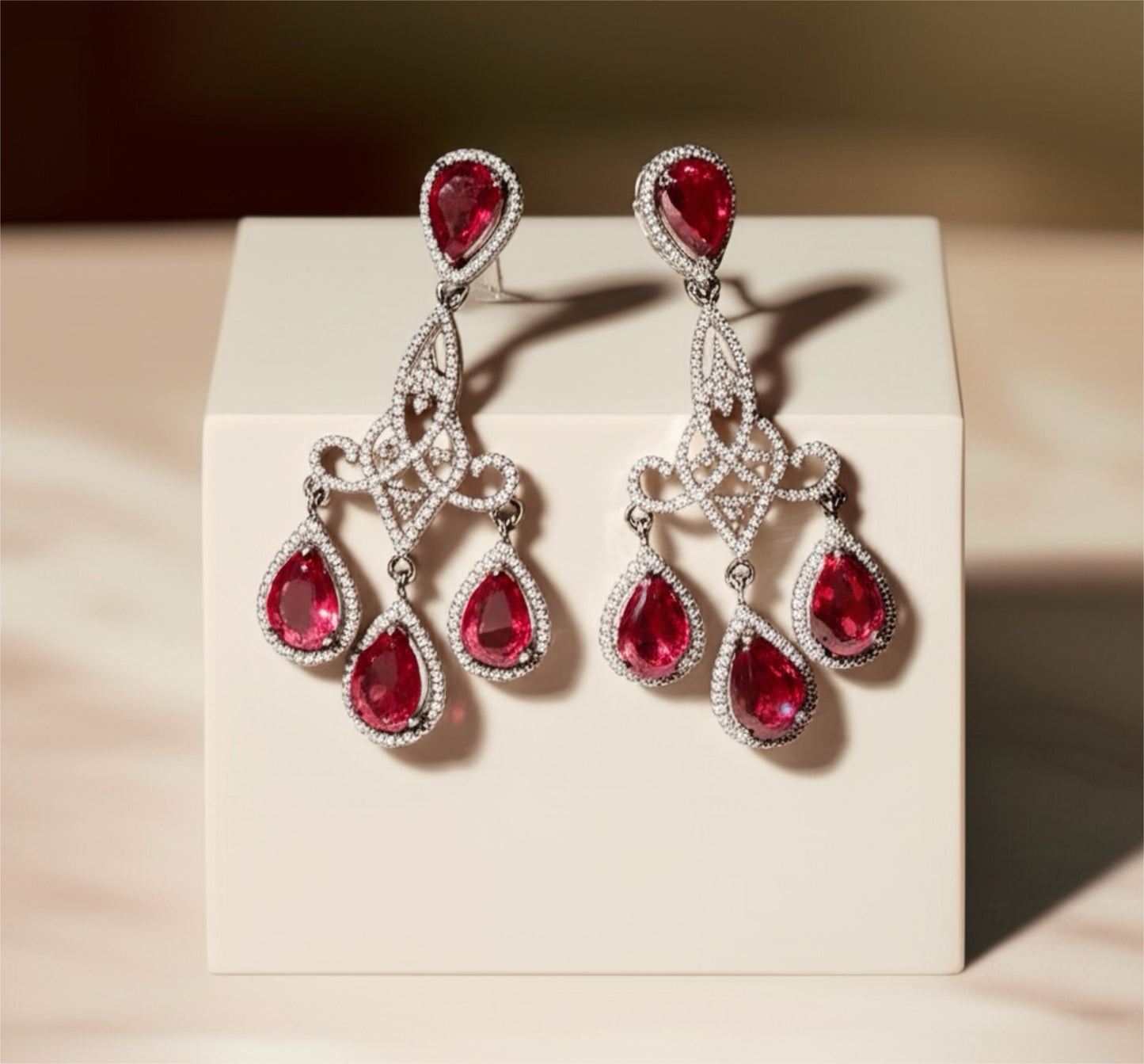 427112 Cz Short Earring With Rhodium Plating-Rani