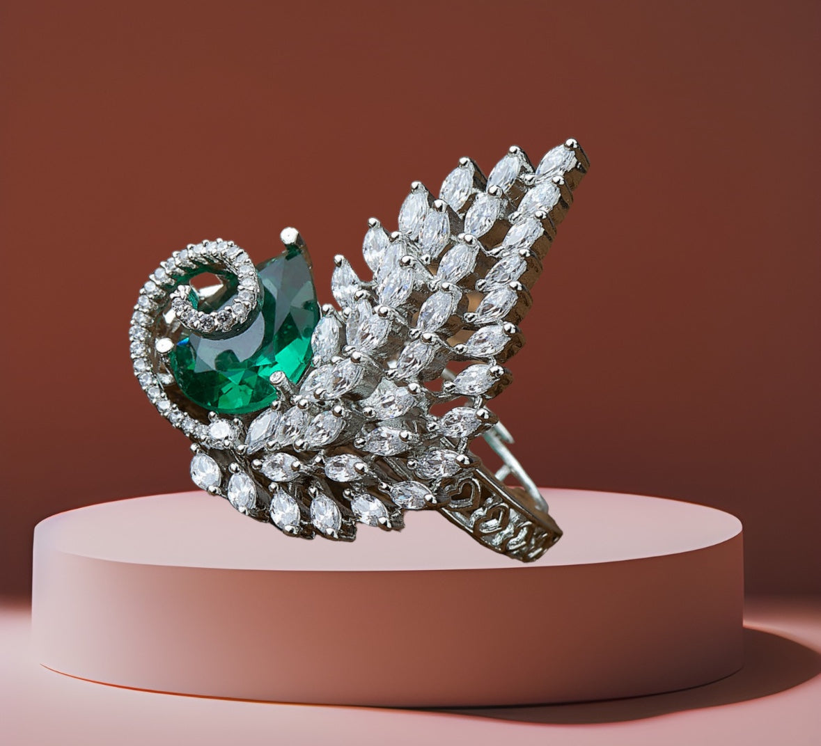 430598-Cubic Zirconia Adjustable Ring With Rhodium Plating-Ramgreen