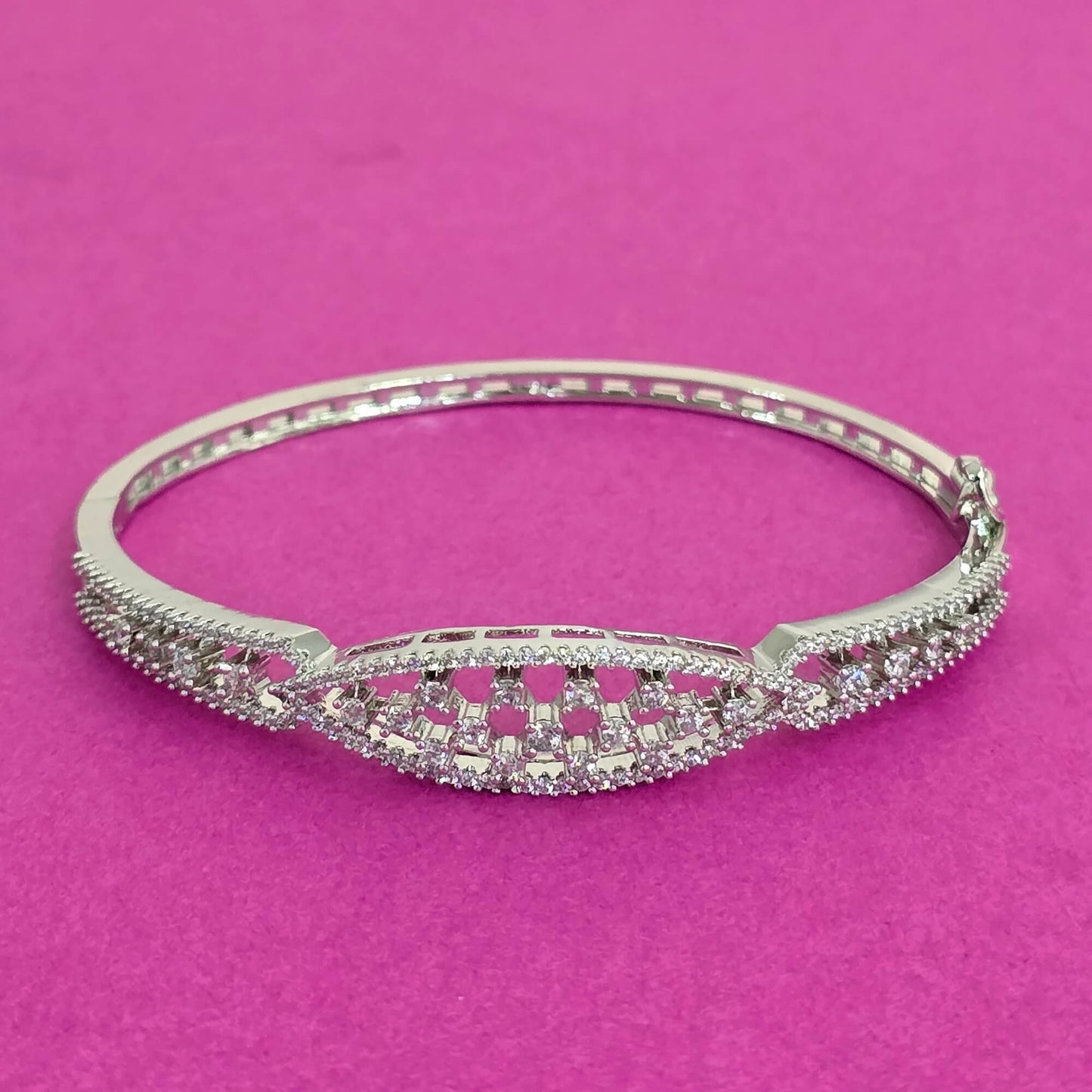 439533 Cz Openable Kada With Rhodium 2 Tone Plating-Silver