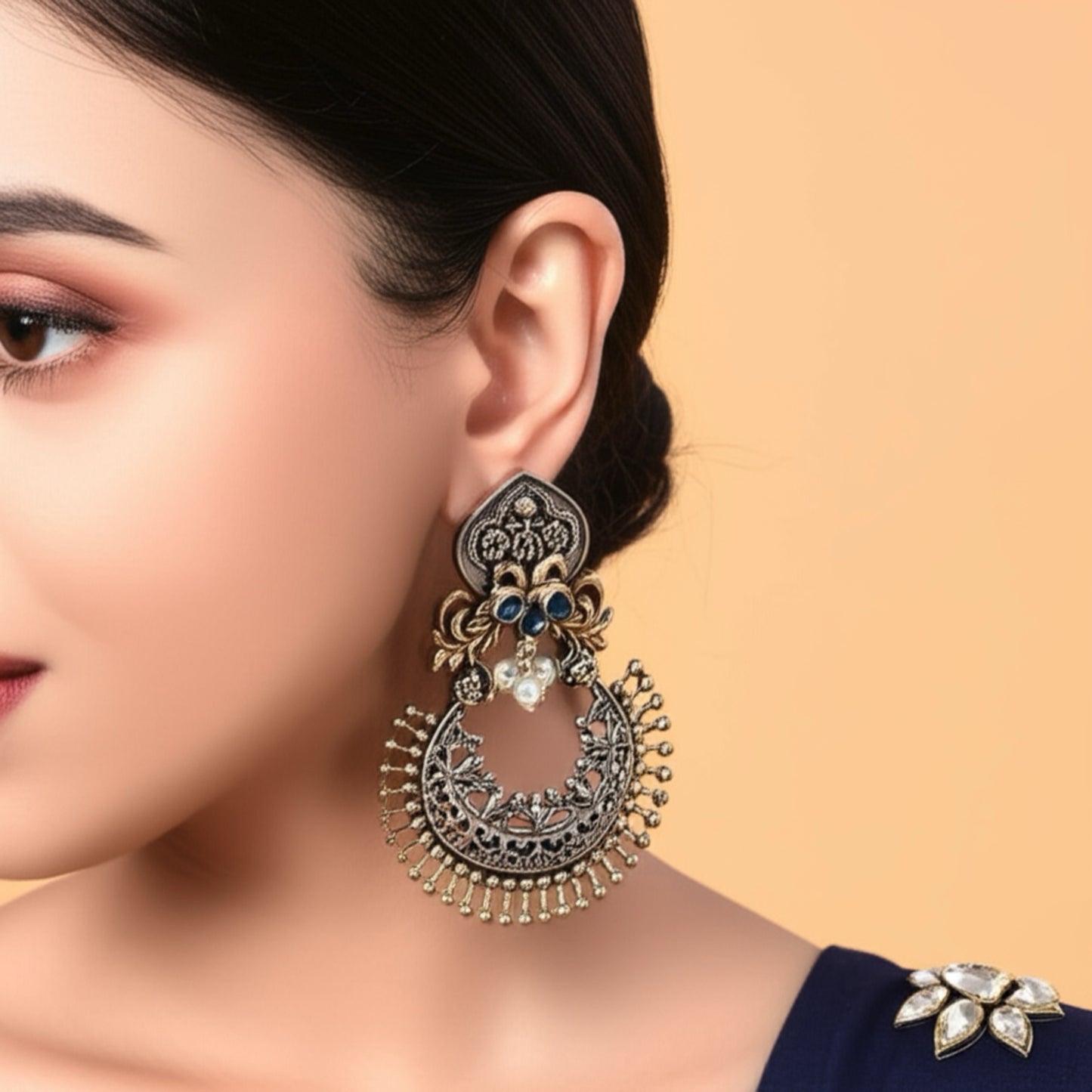 808654 Pretty Precious Fashion Oxidised Silver Stylish Party Wear Earrings for Women and Girls