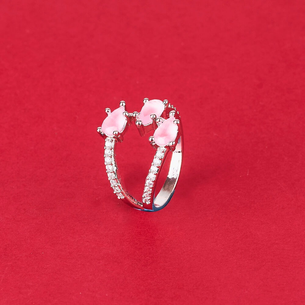 437886 Cubic Zirconia Adjustable Ring With Rhodium Plating-Pink