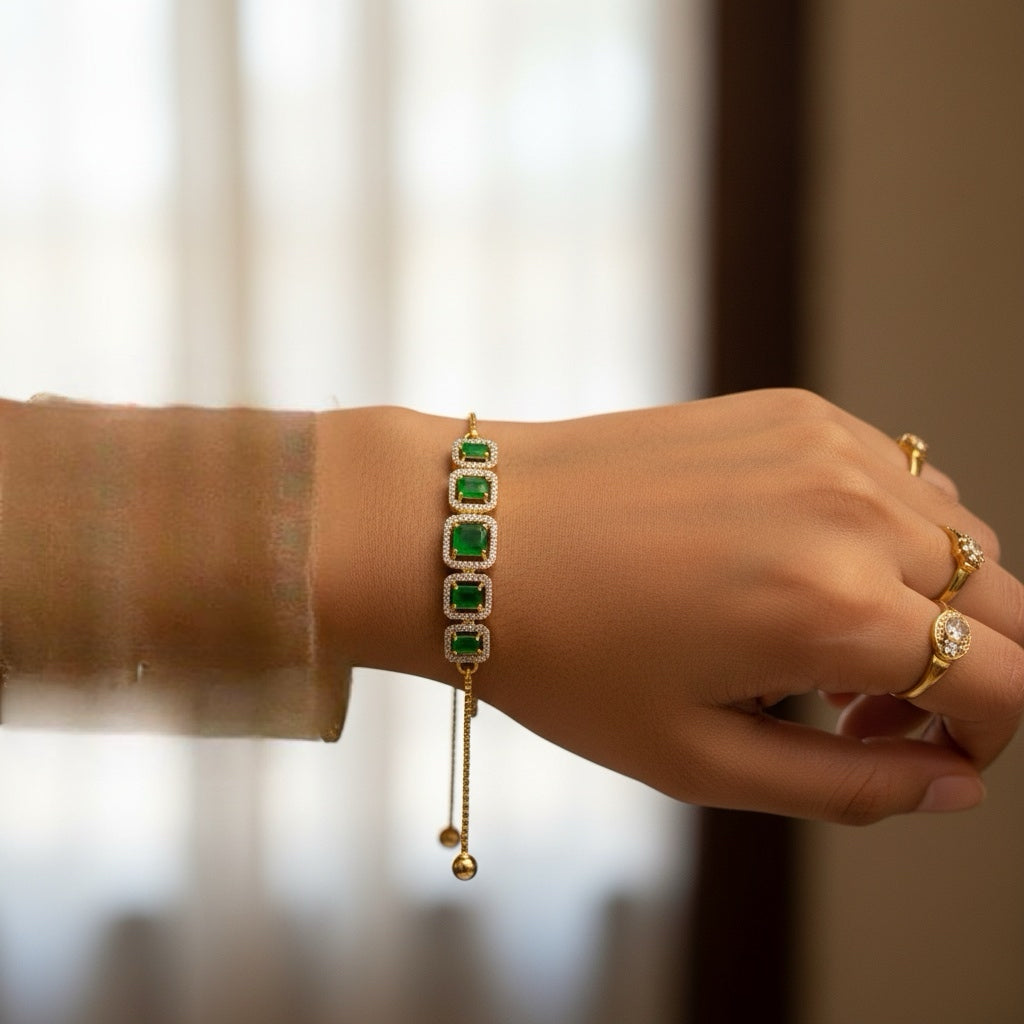 439526 Cubic Zirconia Classic Bracelet With 2 Tone Plating-Green