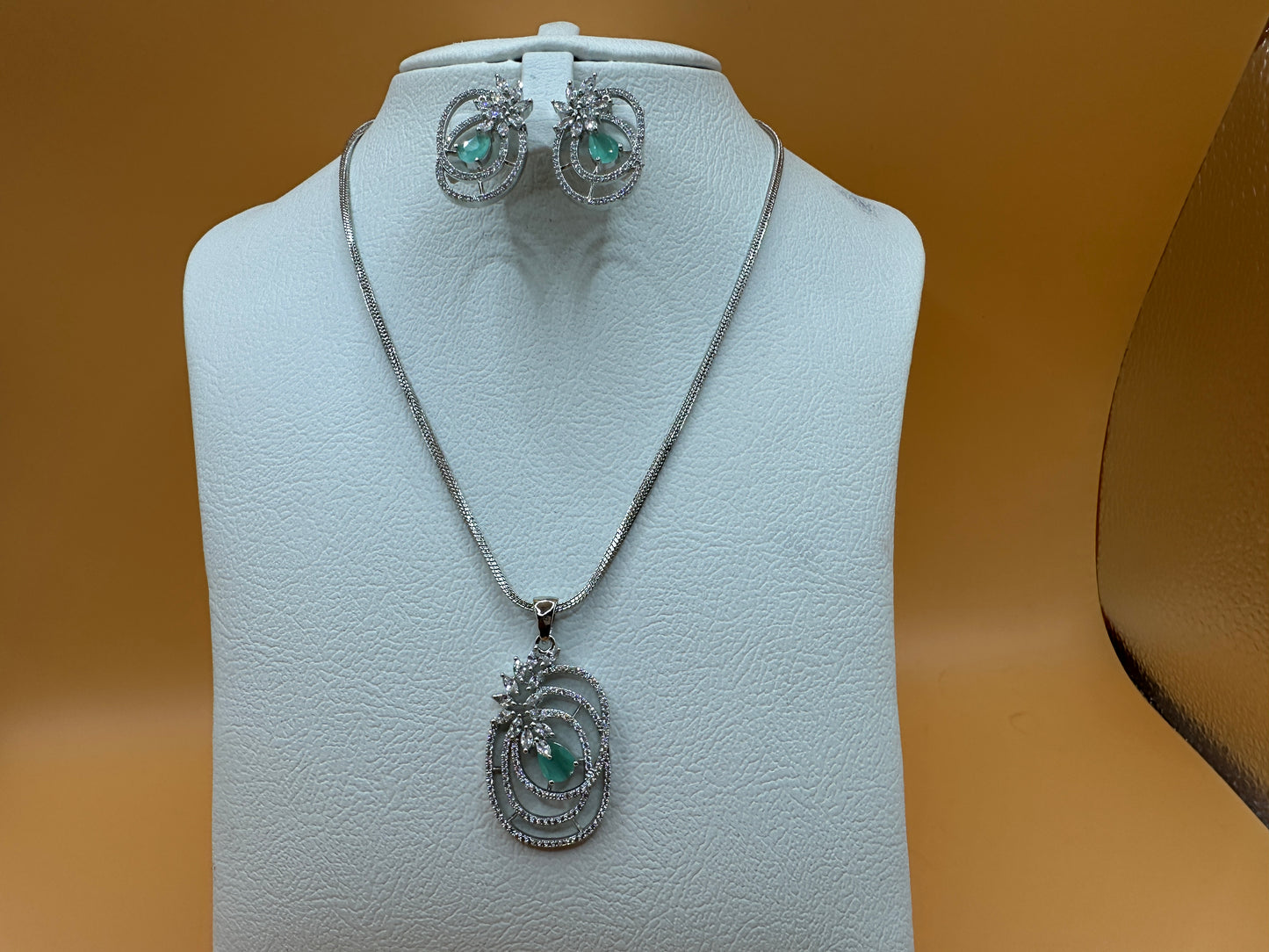 1062-American Diamond Delicate Pendant Set -Silver without Chain-Mint